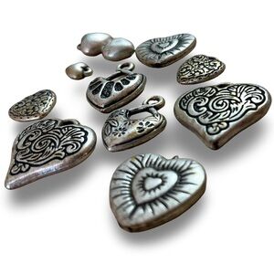 Silver Heart Charm Set (11 Hearts)